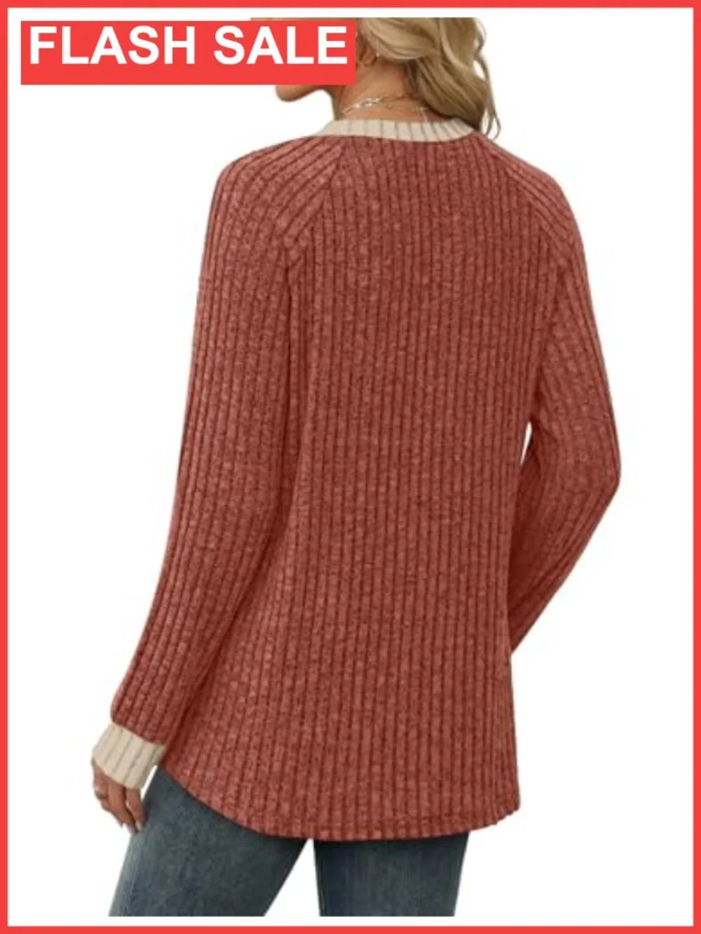 Womens Lightweight Color Block Sweater Long Sleeve Crew Neck Pullover